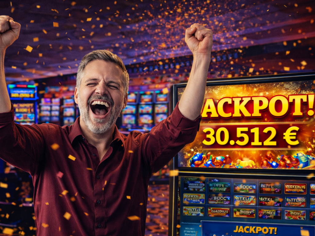 Happy moment of winning 30.512 Euros at Spielbank Bremen on April 7, 2026.